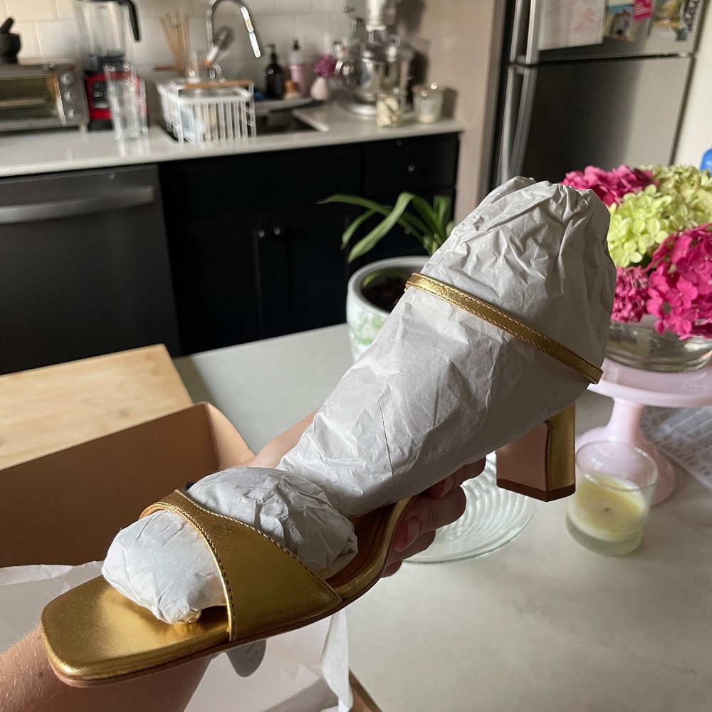 Reformation Sage Heeled Sandal Gold - Size 10.5